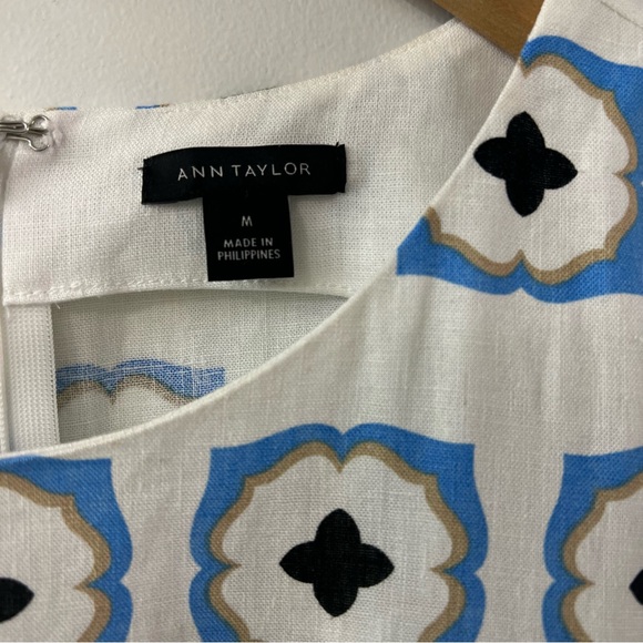 Ann Taylor Geo Linen Blend Sleeveless Boxy Fit Cropped Tank - Picture 4 of 8